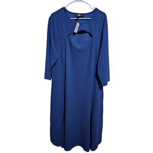 New Ashley Stewart Dress Plus Size 22/24 Blue Keyhole Neckline ( 842)